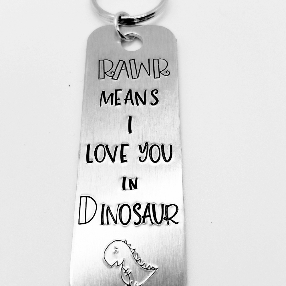 Hand stamped dinosaur keychain